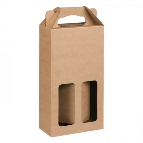 Caja de Cartón Marrón para 2 Botellas con Ventana