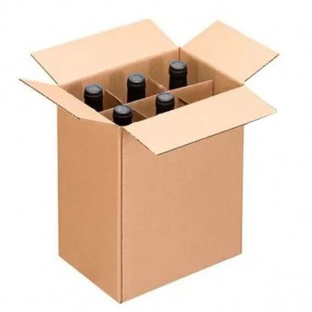 Caja Cartón Marrón Para 6 Botellas Con Separador