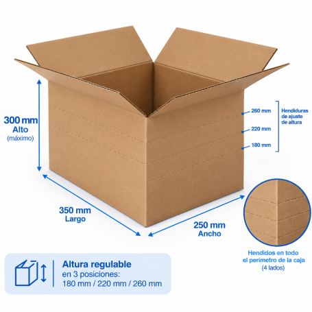 Caja de Cartón 35x25x30cm Canal Sencillo con hendidos